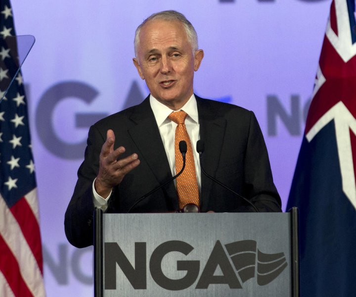 Australian Prime Minister Malcolm Turnbull, speaks during the National Governor Association 2018 winter meeting, on Saturday, Feb. 24, 2018, in Washington. (AP Photo/Jose Luis Magana)