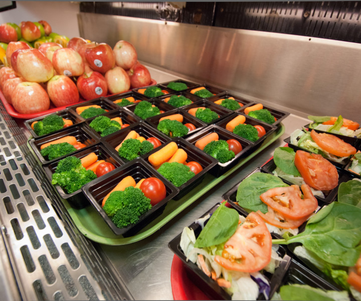 Healthy choices of fresh fruit, salads and vegetables at Washington-Lee High School in Arlington, Virginia for lunch service Wednesday, October 19, 2011. The fruit, salads and vegetables are made available through the National School Lunch Program. The National School Lunch Program is a federally assisted meal program administered by the United States Department of Agriculture, Food and Nutrition Service operating in public, nonprofit private schools and residential child care institutions. It provides nutritionally balanced, low-cost or free lunches to children each school day.