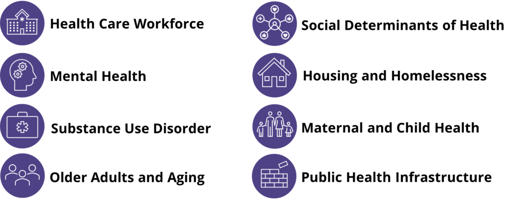 Health Care Workforce; Mental Health; Substance Use Disorder; Older Adults and Aging; Social Determinants of Health; Housing and Homelessness; Maternal and Child Health; Public Health Infrastructure