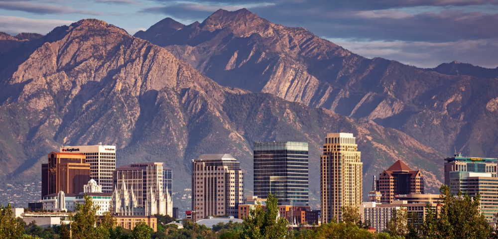 The Salt Lake City, Utah skyline.