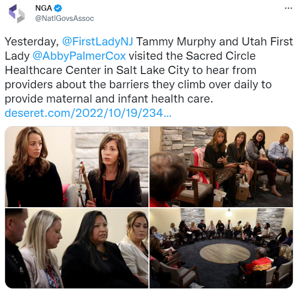 NGA tweet about Mrs. Murphy and Mrs. Cox visiting Sacred Circle Healthcare Center in Salt Lake City.