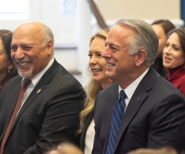 Governor Joe Lombardo before taking his oath of office inside the old Assembly Chambers in the state Capitol in Carson City on Jan. 2, 2023. (David Calvert/The Nevada Independent)