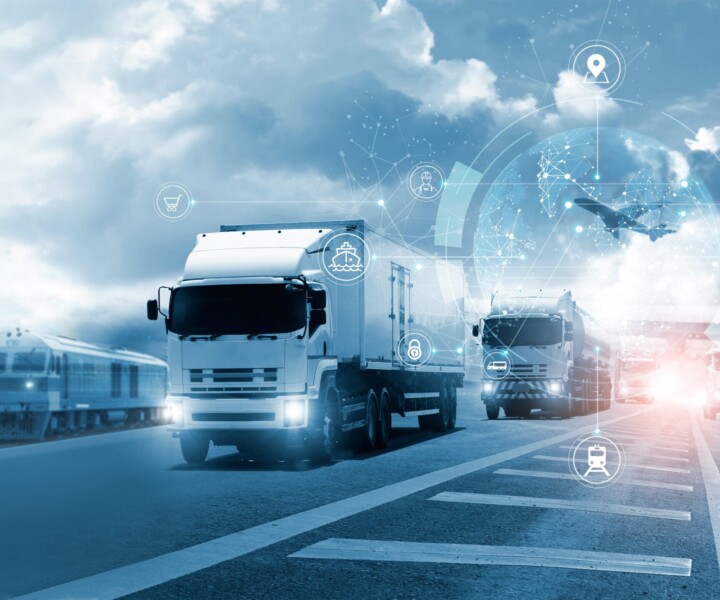 Logistics and transportation, Integrated warehousing and transportation operation service. Network distribution of Container Cargo, Smart logistics and future of transport on global networking.